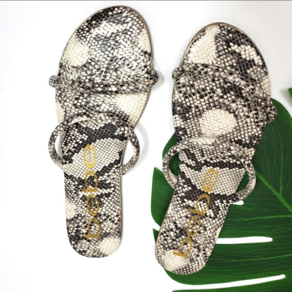 NEW Bebe Snake Print Strappy Sandal Slides
